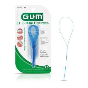 GUM EEZ-Thru Floss Threaders, Dental Flossers for Braces, Bridges, & Implants, 25 Count
