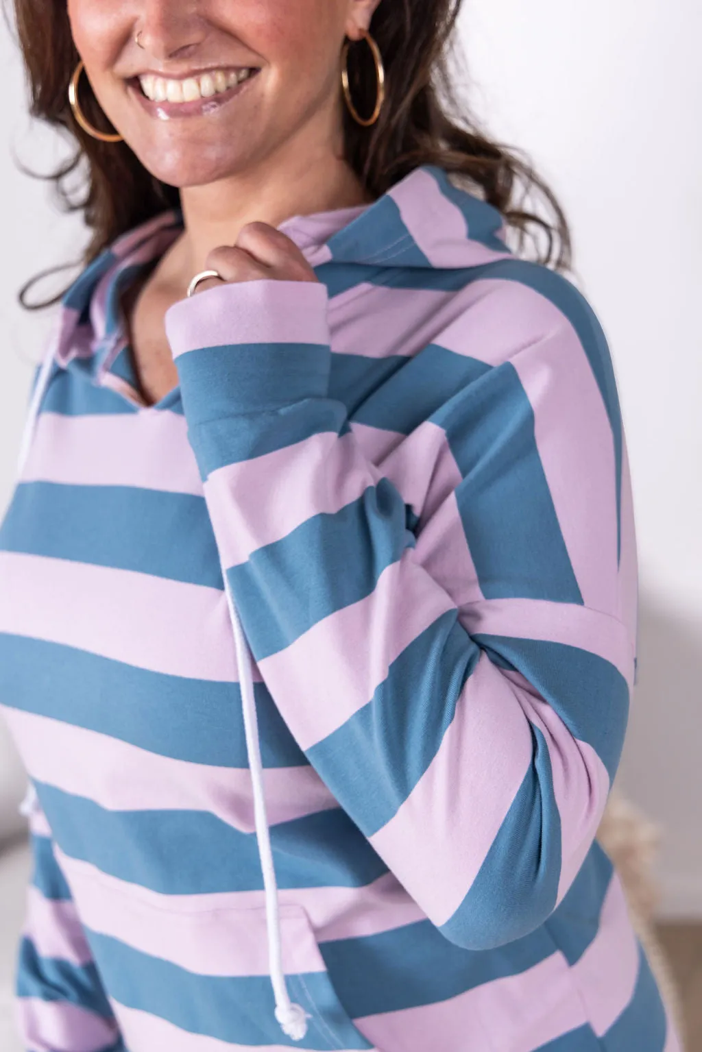 IN PRODUCTION Rylie Striped Lightweight Hoodie - Blue and Purple