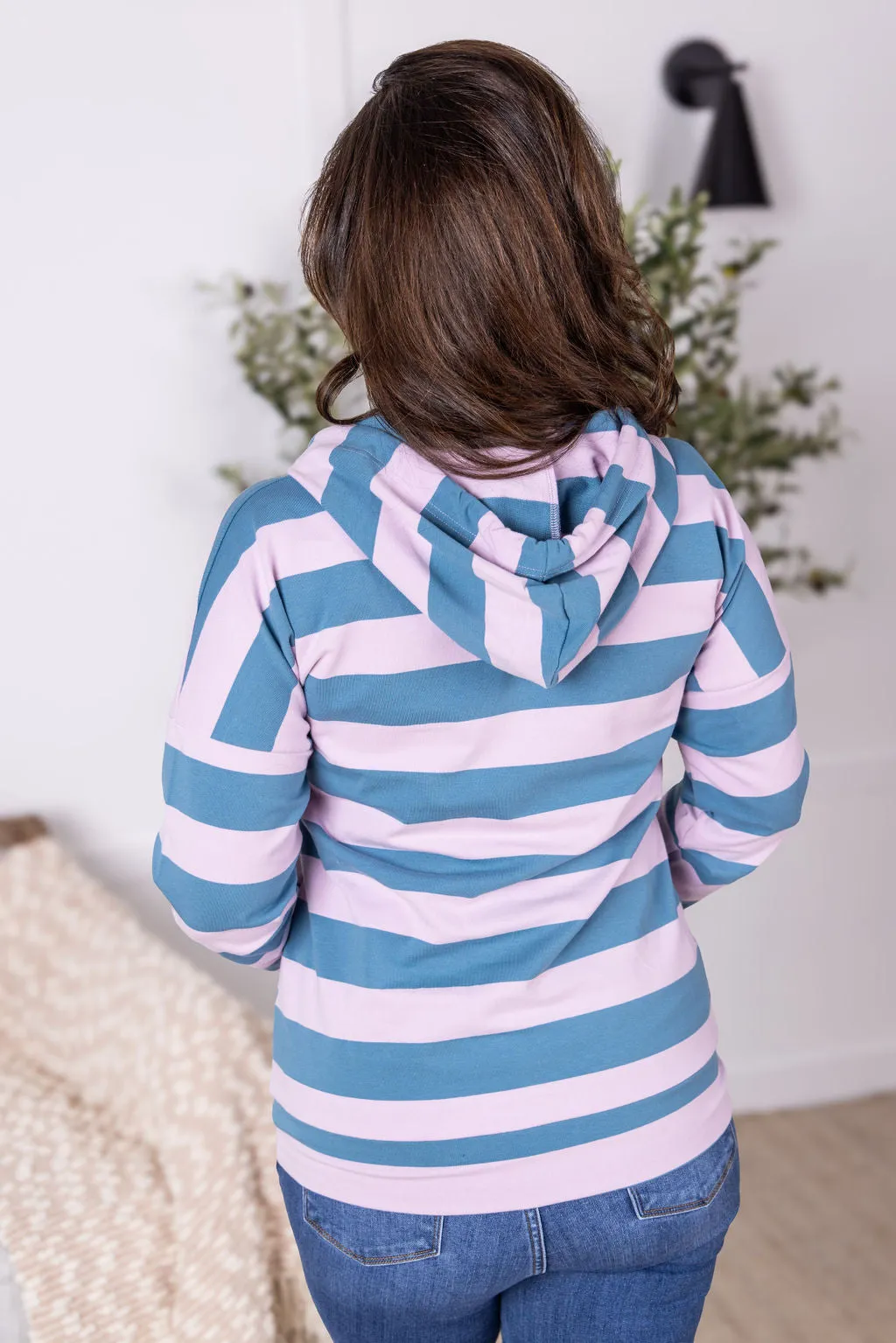 IN PRODUCTION Rylie Striped Lightweight Hoodie - Blue and Purple