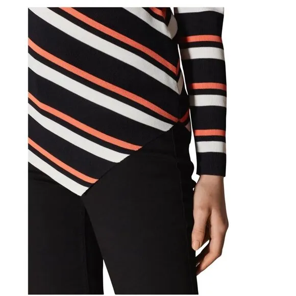 Karen Millen Striped Knit Jumper Asymmetric Stripe Hem Size XS