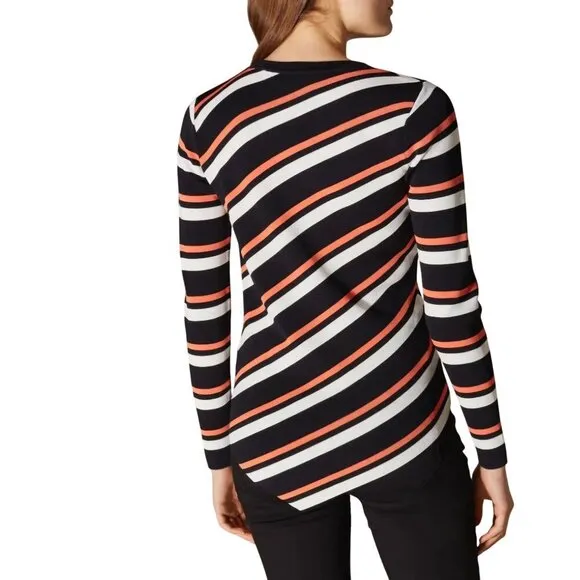 Karen Millen Striped Knit Jumper Asymmetric Stripe Hem Size XS