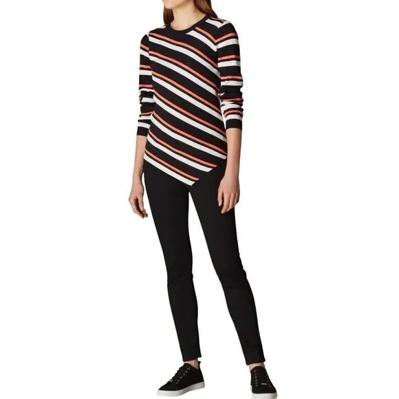 Karen Millen Striped Knit Jumper Asymmetric Stripe Hem Size XS
