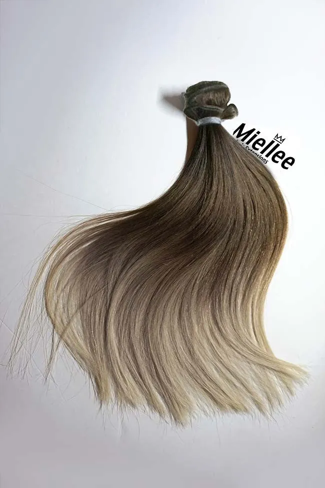 Light Ashy Brown Balayage Machine Tied Wefts - Straight Hair