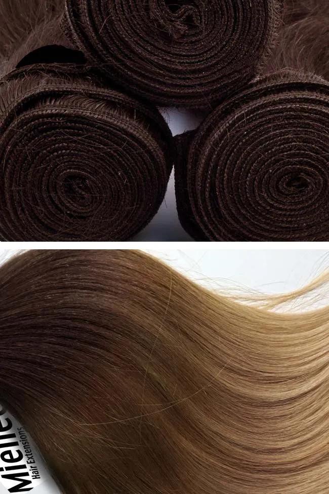 Light Golden Brown Balayage Machine Tied Wefts - Wavy Hair
