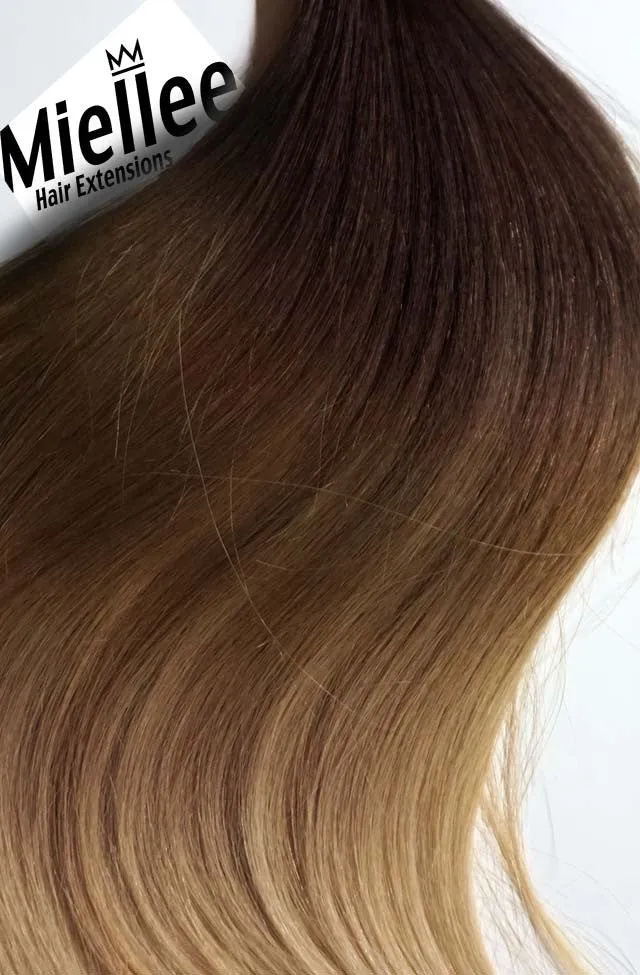 Light Golden Brown Balayage Machine Tied Wefts - Wavy Hair