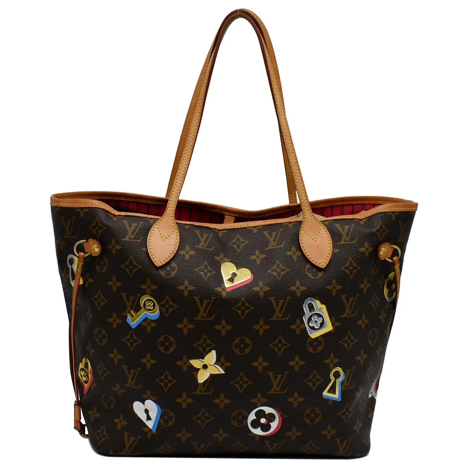 LOUIS VUITTON Love Lock Neverfull MM Monogram Canvas Tote Bag Brown - 10% OFF