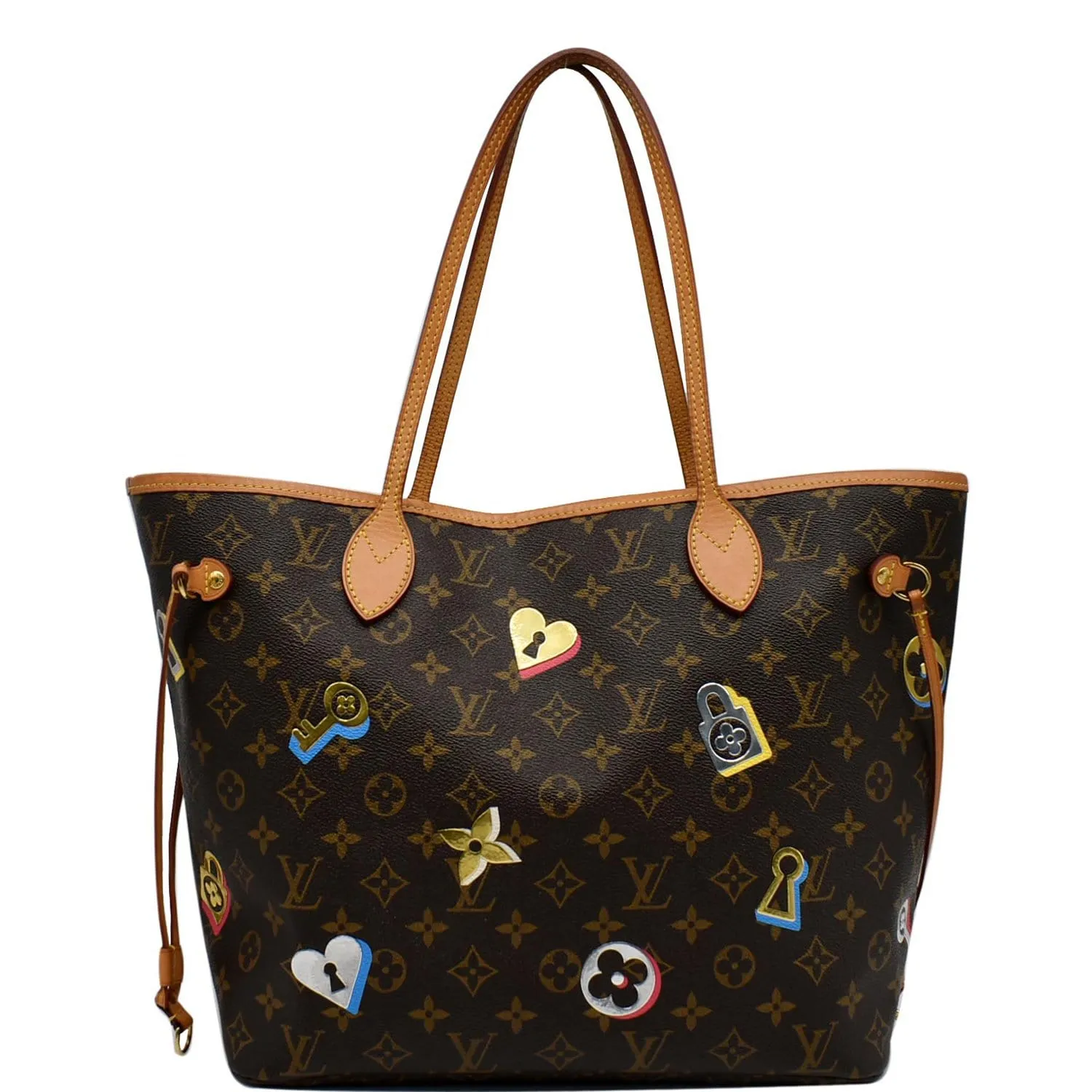 LOUIS VUITTON Love Lock Neverfull MM Monogram Canvas Tote Bag Brown - 10% OFF