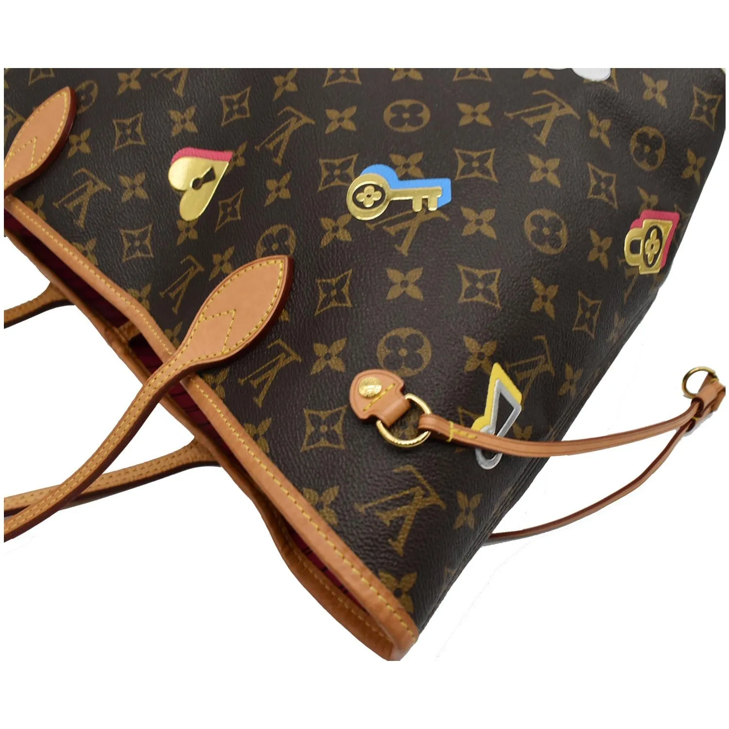 LOUIS VUITTON Love Lock Neverfull MM Monogram Canvas Tote Bag Brown - 10% OFF