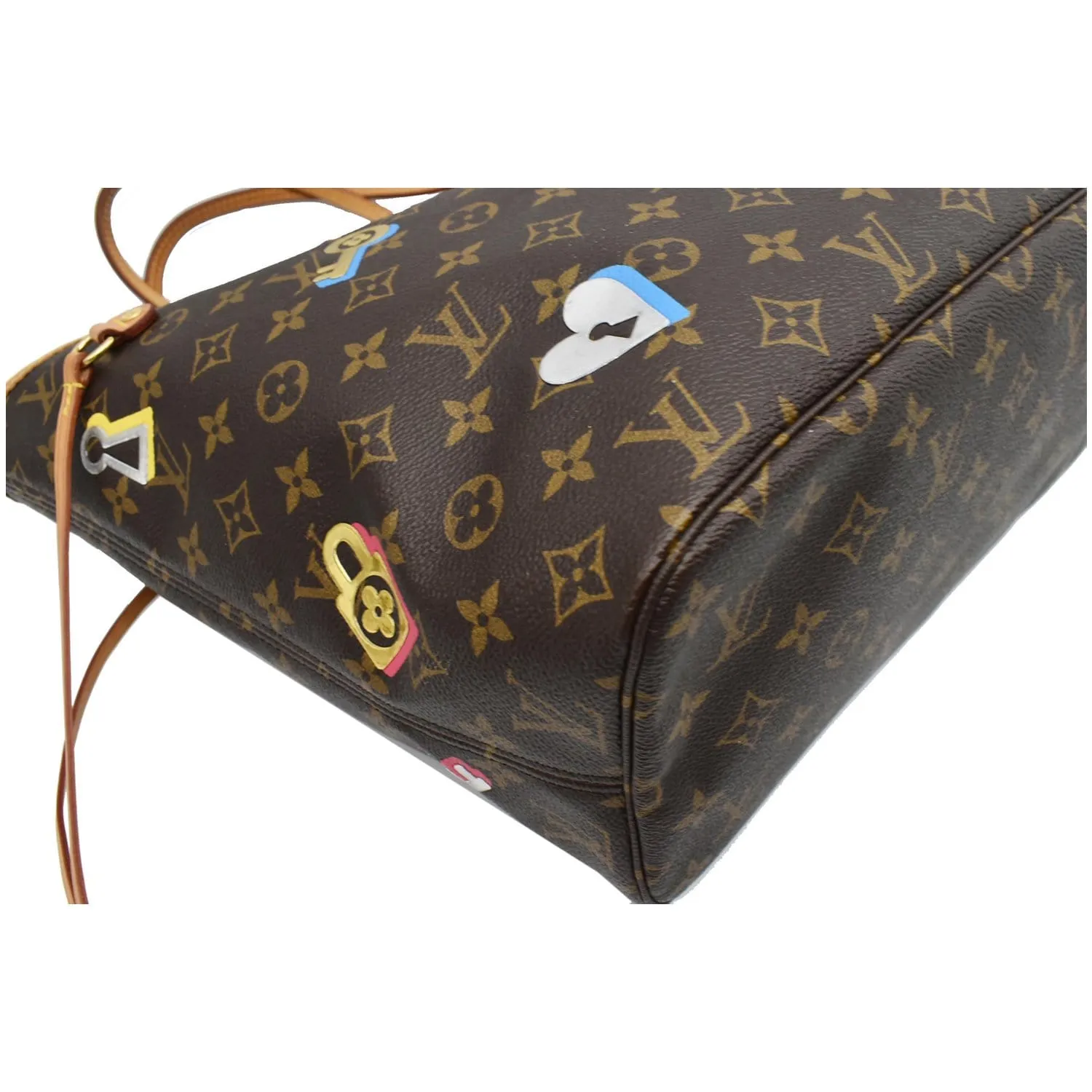 LOUIS VUITTON Love Lock Neverfull MM Monogram Canvas Tote Bag Brown - 10% OFF
