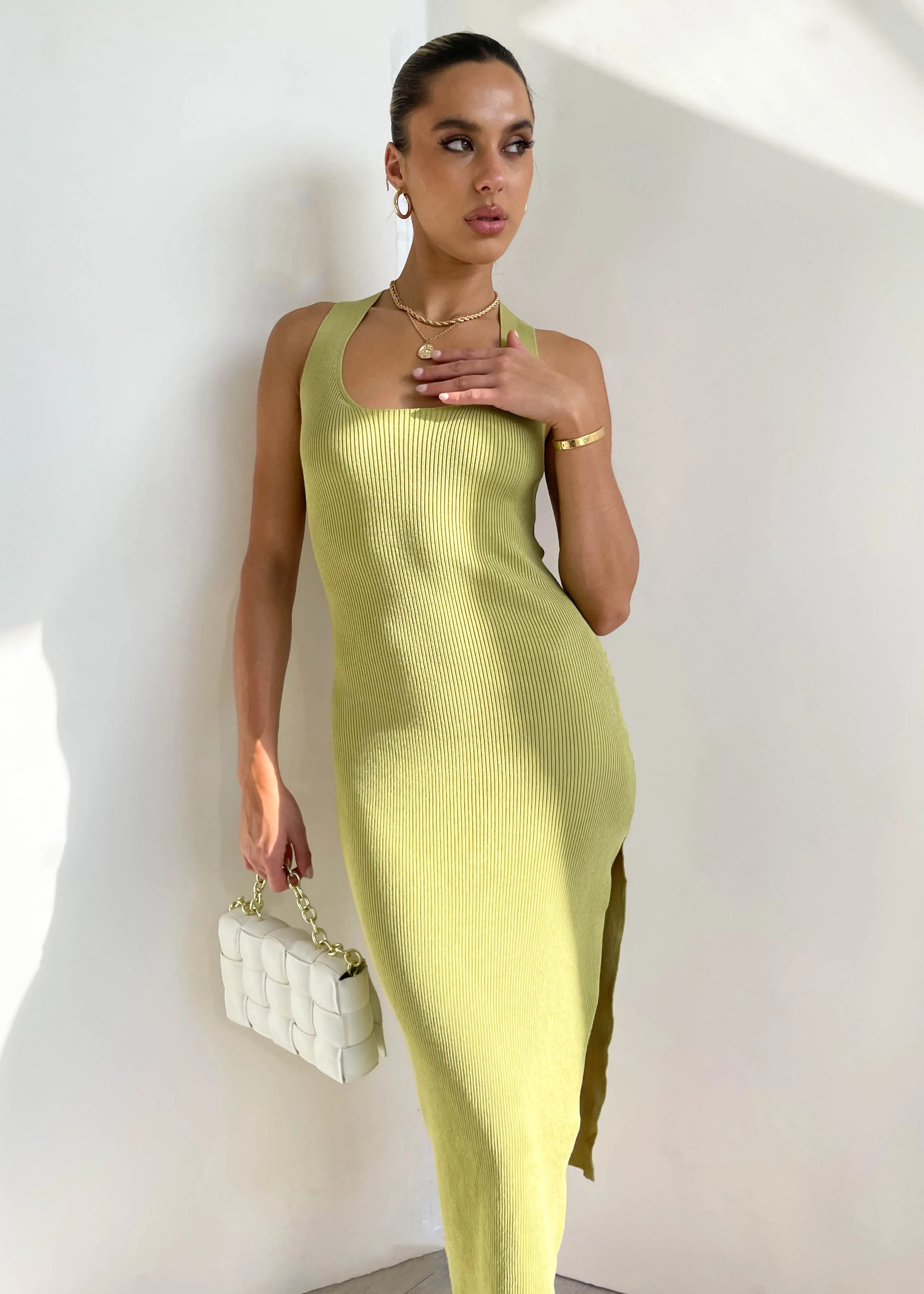 Love Stoned Knit Midi Dress - Olive