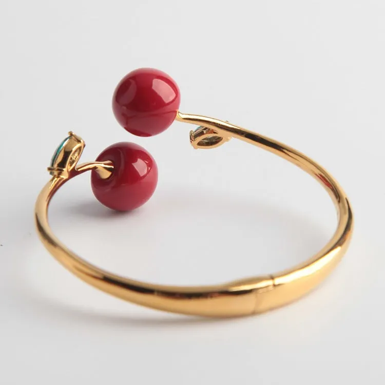 Ma Cherie Cherry Open Hinged Cuff Bracelet