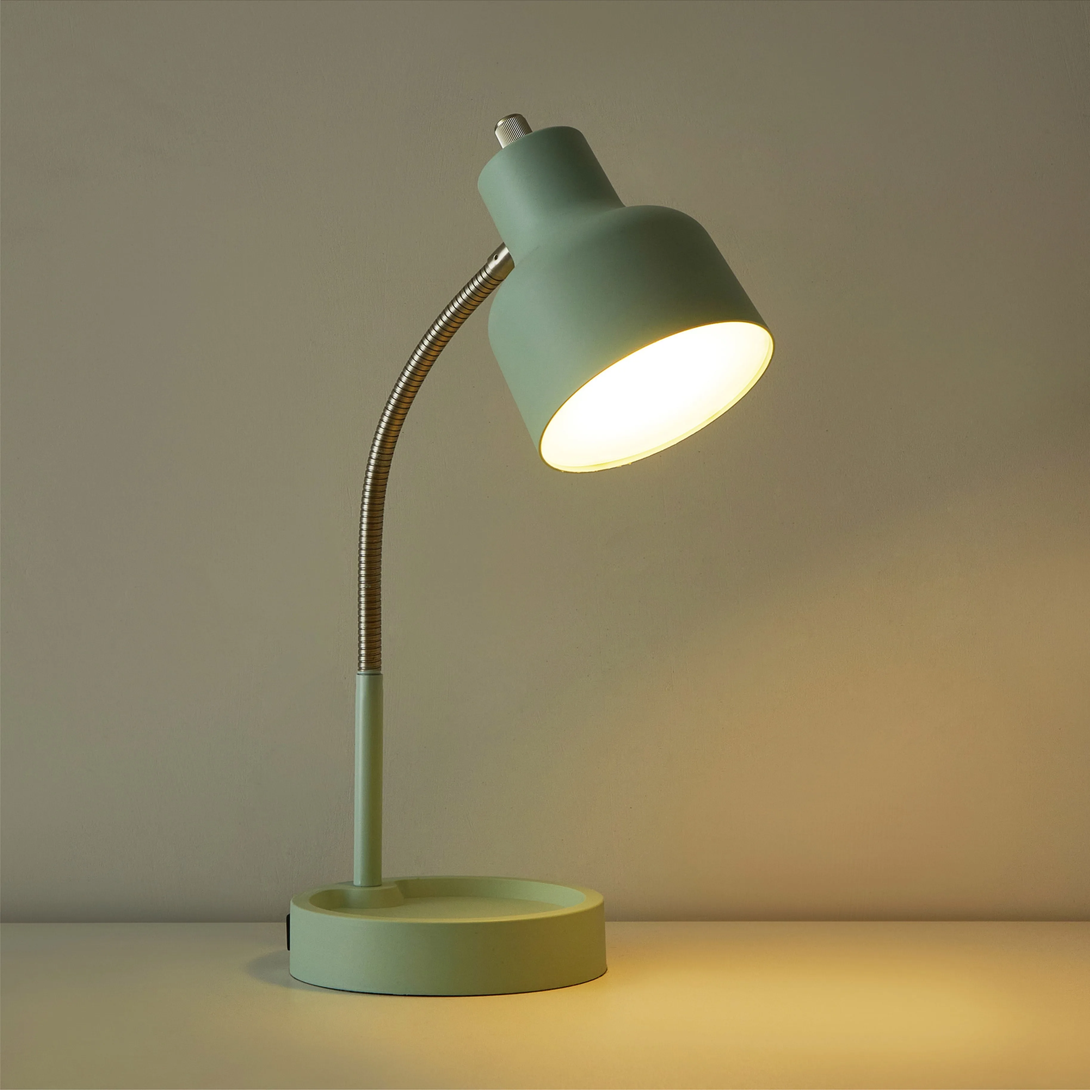 Mainstays LED Desk Lamp with Catch-All Base & AC Outlet, Matte Mint Green