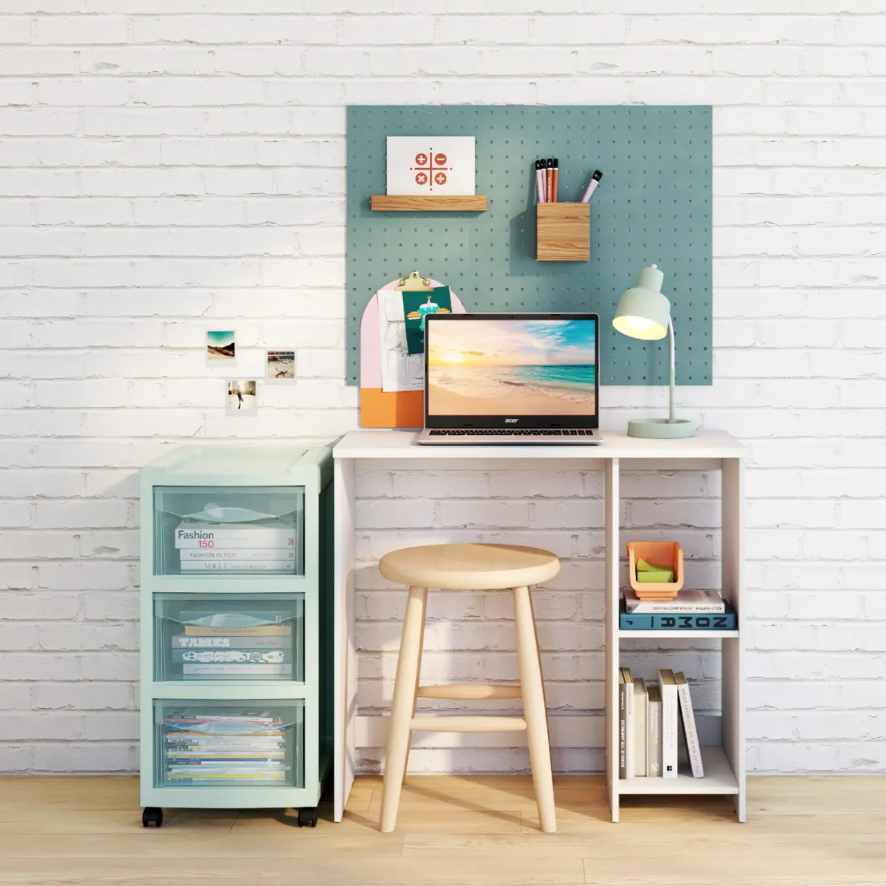 Mainstays LED Desk Lamp with Catch-All Base & AC Outlet, Matte Mint Green