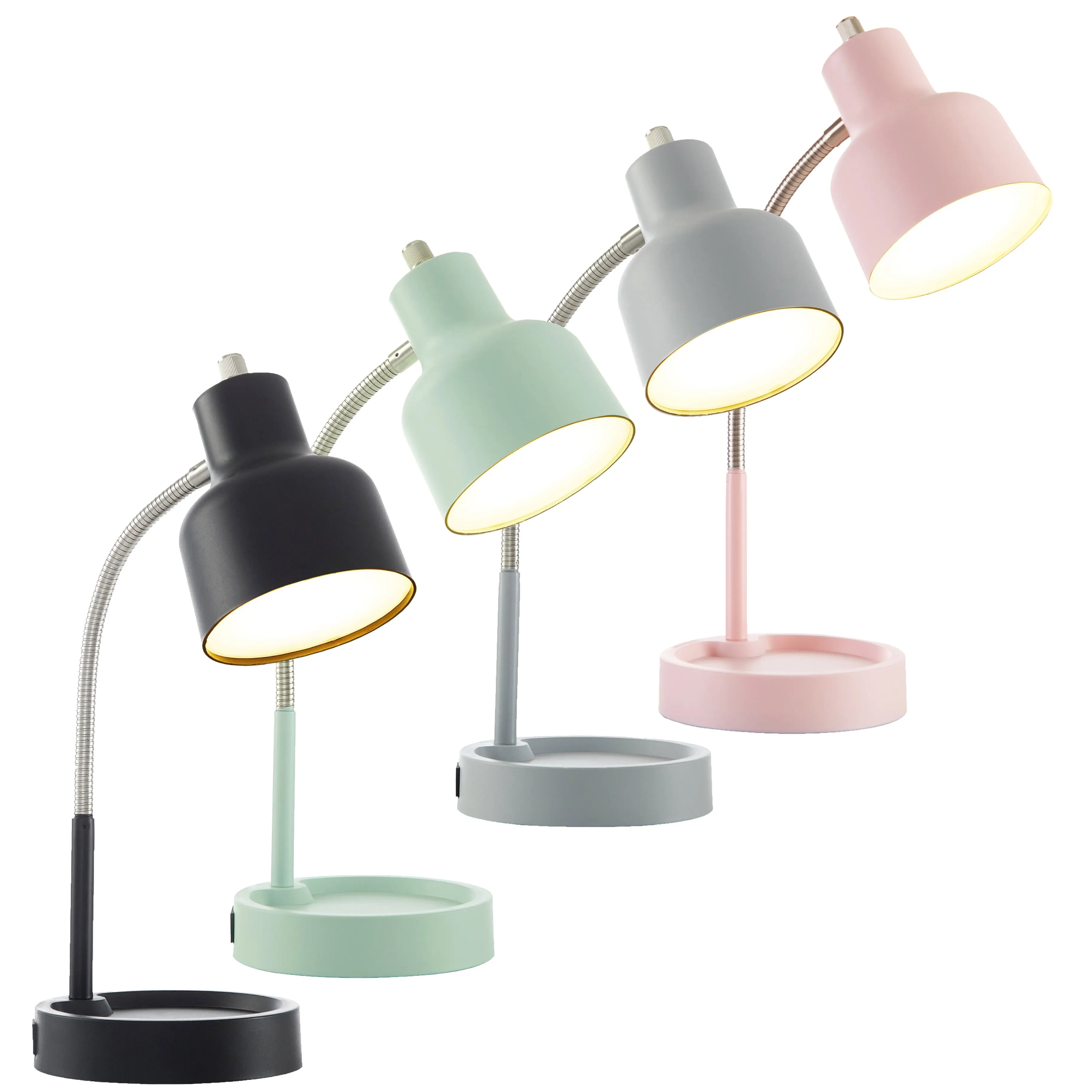 Mainstays LED Desk Lamp with Catch-All Base & AC Outlet, Matte Mint Green
