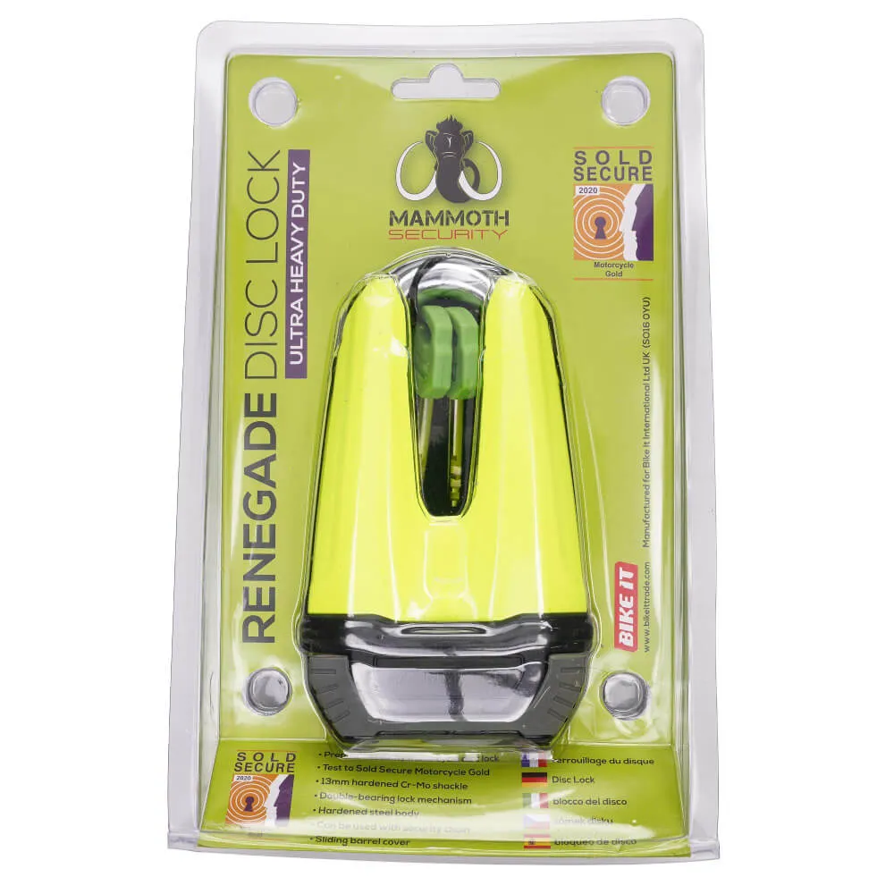 Mammoth Security Renegade Disc Lock 13mm Fluoro Yellow