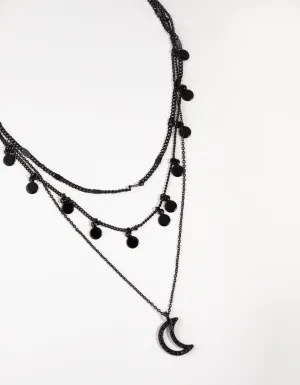 Matte Moon Charm 3 Layer Necklace