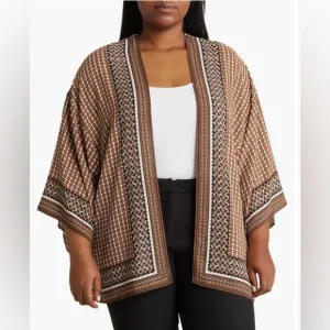Max Studio Cape Paisley Short Sleeve Ruana Brown. Size 1X
