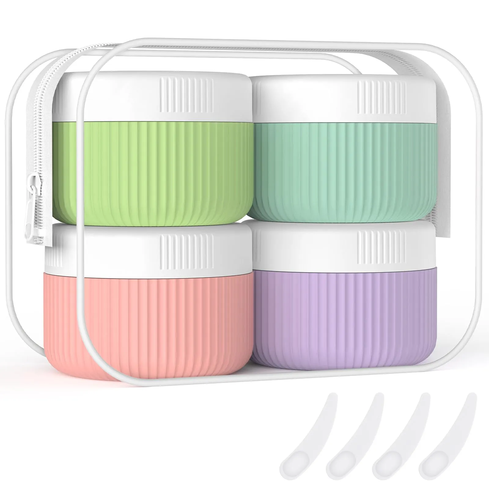 ME.FAN Travel Containers for Toiletries, TSA Approved 1.5 oz Silicone Cream Jars, Leak-proof Journey Containers, Trip Accessories with Lid for Cosmetic Face Hand 4 Pack White Lid - Bright
