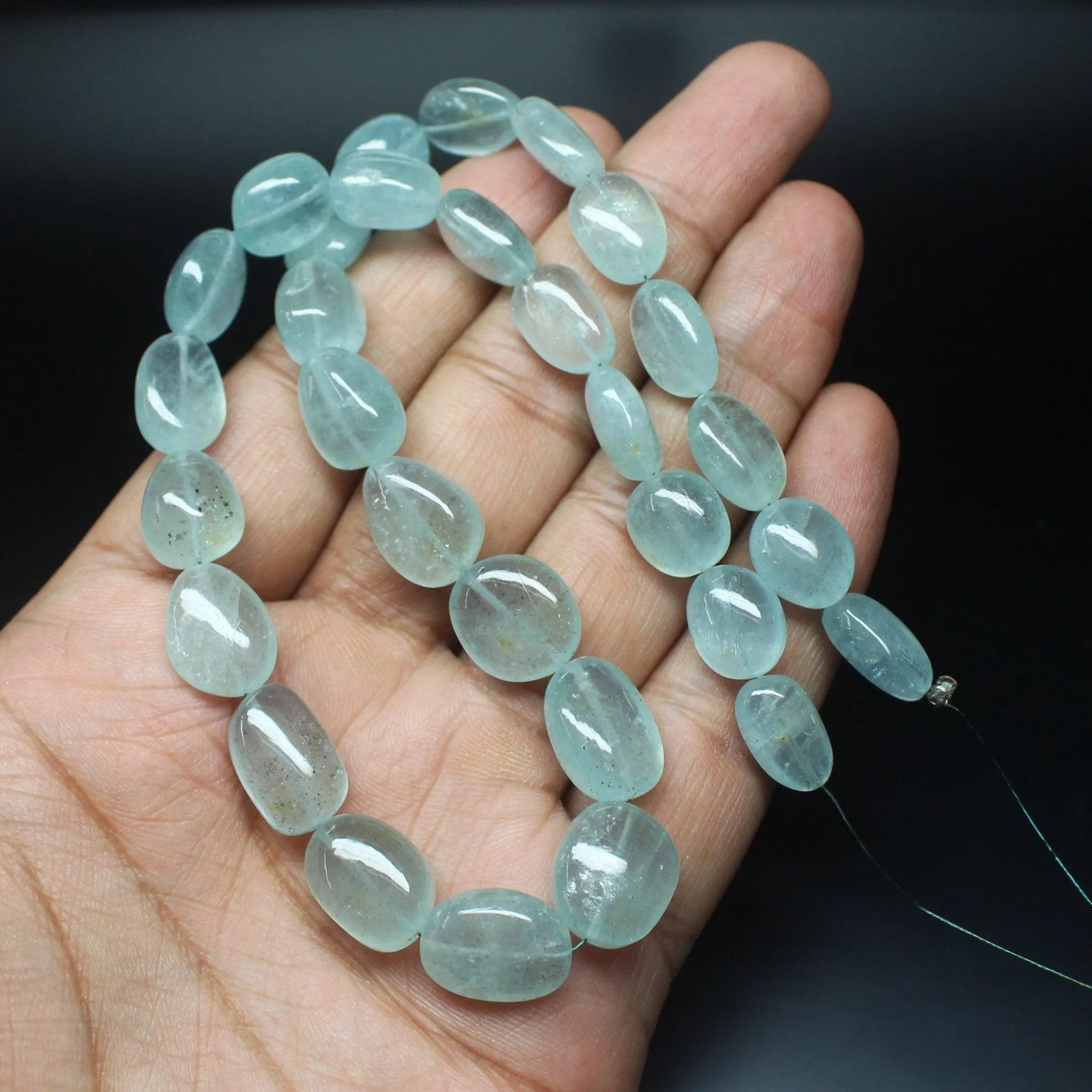 Milky Aquamarine Smooth Polished Tumble Loose Gemstone Beads 8" 13mm 14mm