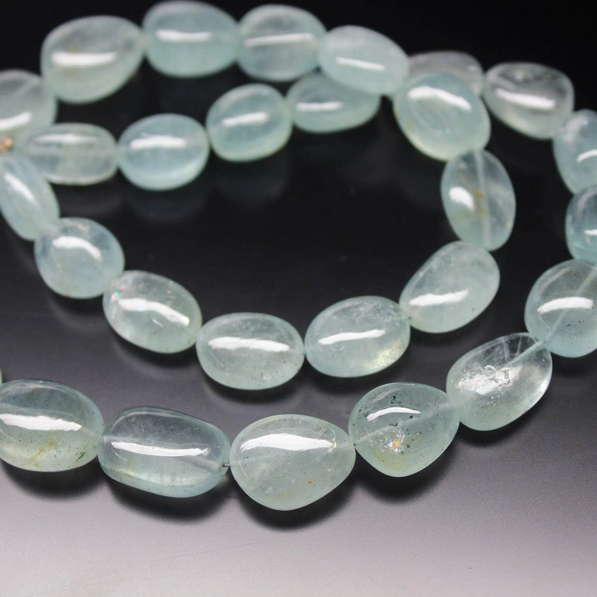 Milky Aquamarine Smooth Polished Tumble Loose Gemstone Beads 8" 13mm 14mm