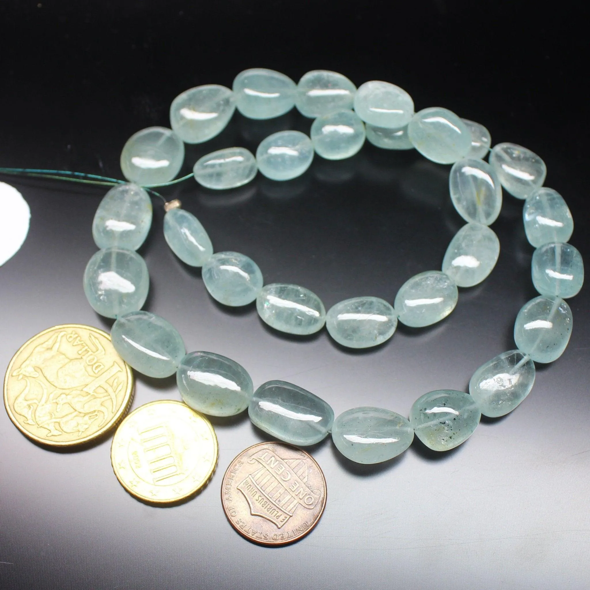 Milky Aquamarine Smooth Polished Tumble Loose Gemstone Beads 8" 13mm 14mm