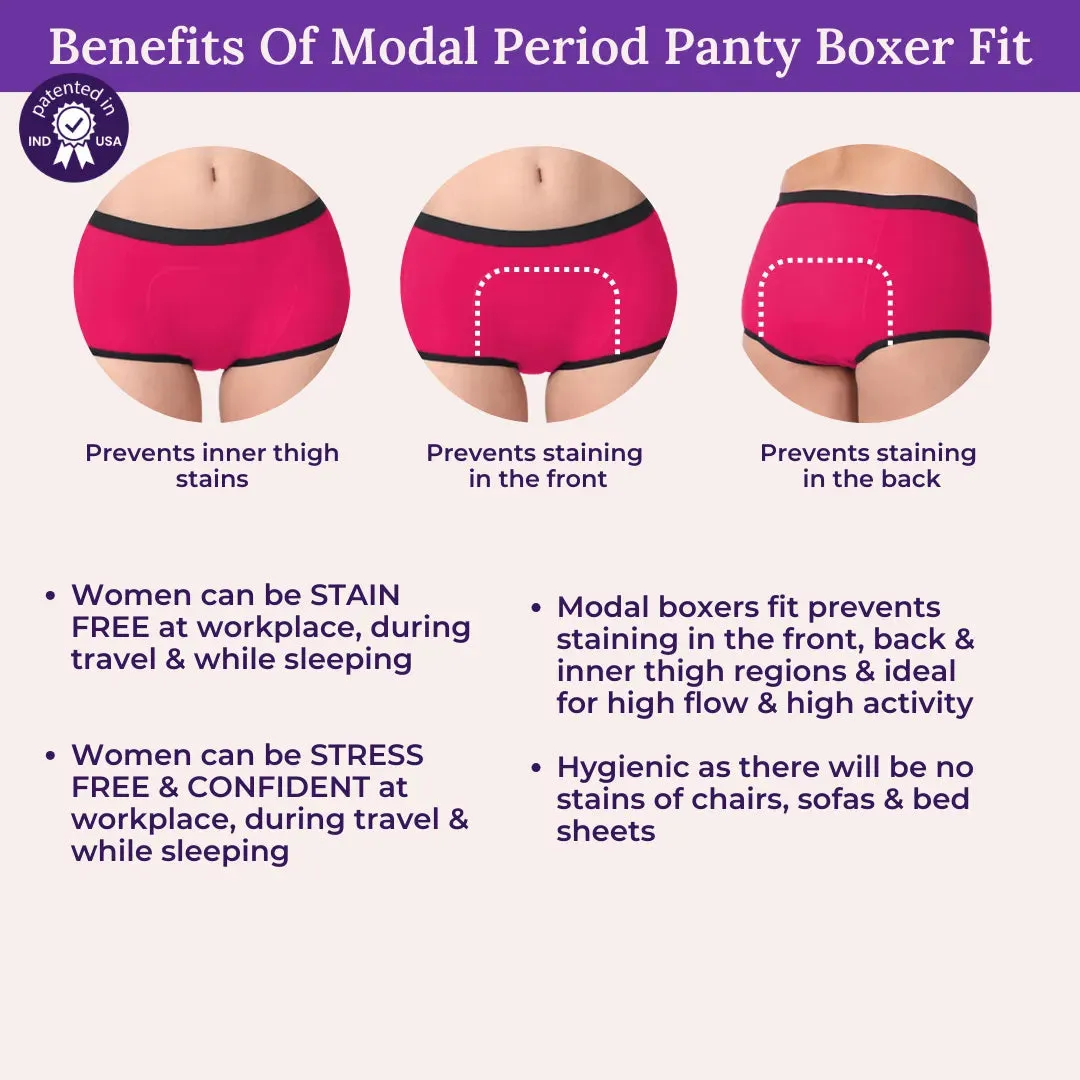 Modal Period Panty For Heavy Flow | Boxer Fit | Prevents Front, Back & Inner Thigh Stains | 2 Pack