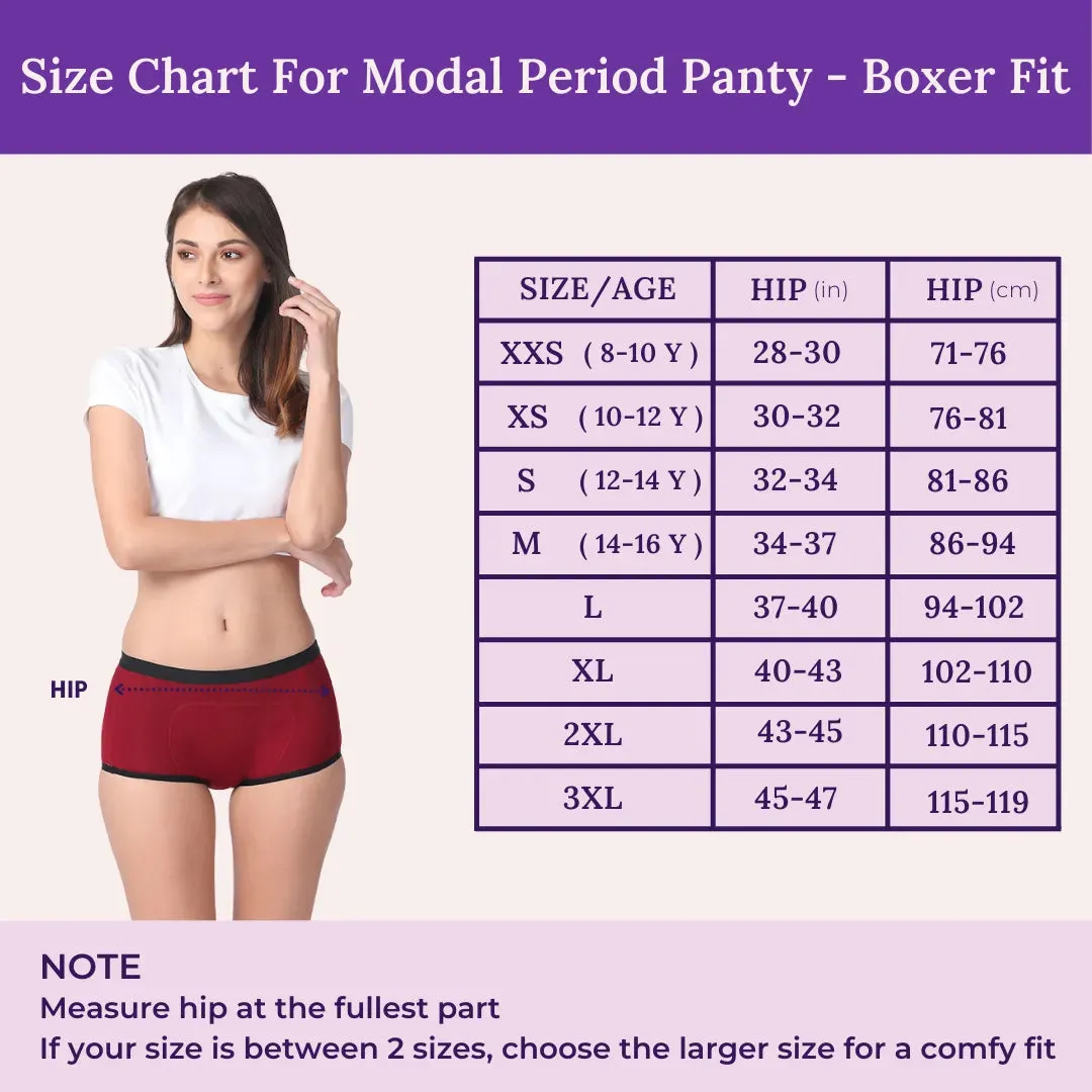 Modal Period Panty For Heavy Flow | Boxer Fit | Prevents Front, Back & Inner Thigh Stains | 2 Pack