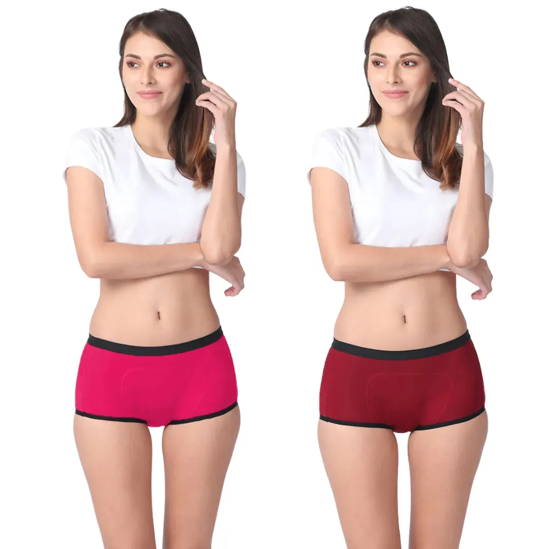 Modal Period Panty For Heavy Flow | Boxer Fit | Prevents Front, Back & Inner Thigh Stains | 2 Pack