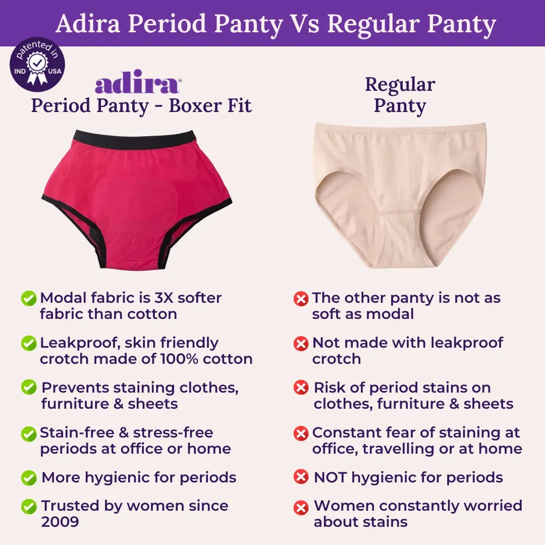 Modal Period Panty For Heavy Flow | Boxer Fit | Prevents Front, Back & Inner Thigh Stains | 2 Pack