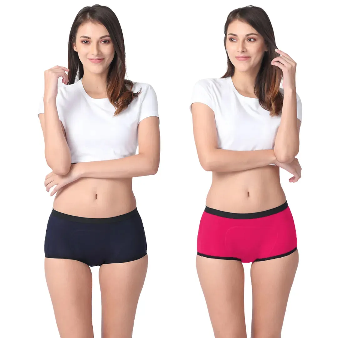 Modal Period Panty For Heavy Flow | Boxer Fit | Prevents Front, Back & Inner Thigh Stains | 2 Pack