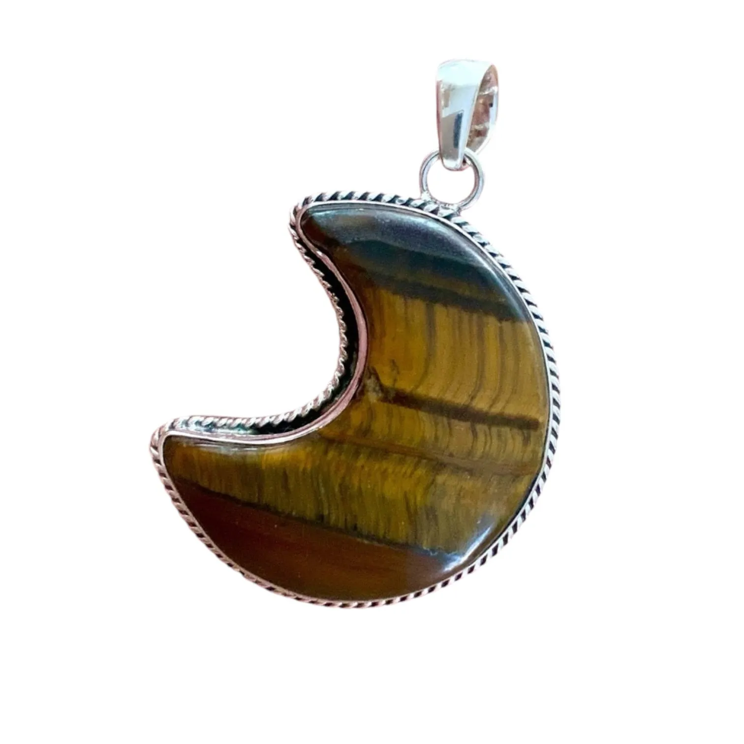 MOON Tigers Eye Solid 925 Sterling Silver Pendant
