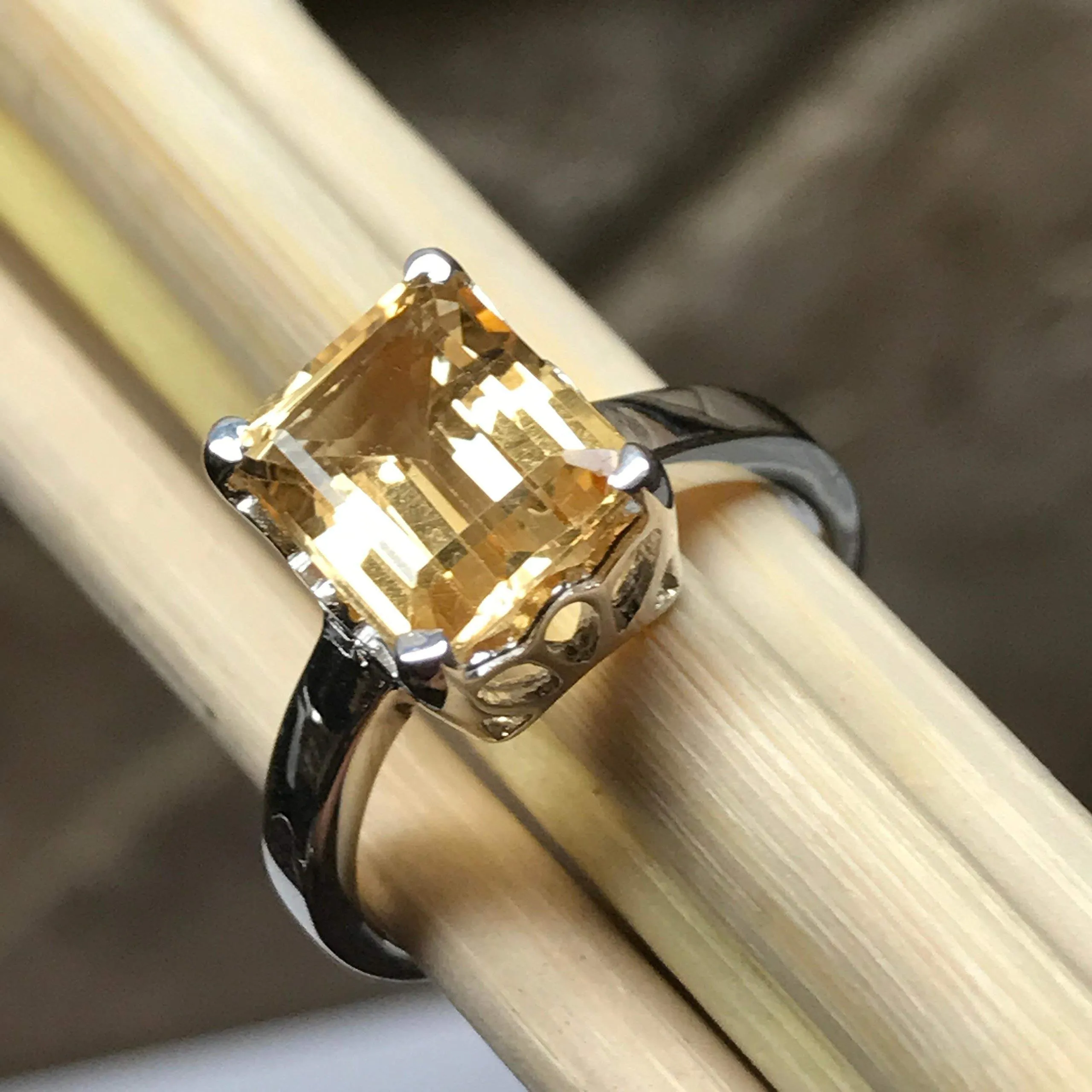 Natural 2.5ct Golden Citrine 925 Solid Sterling Silver Ring Size 6, 7, 8, 9