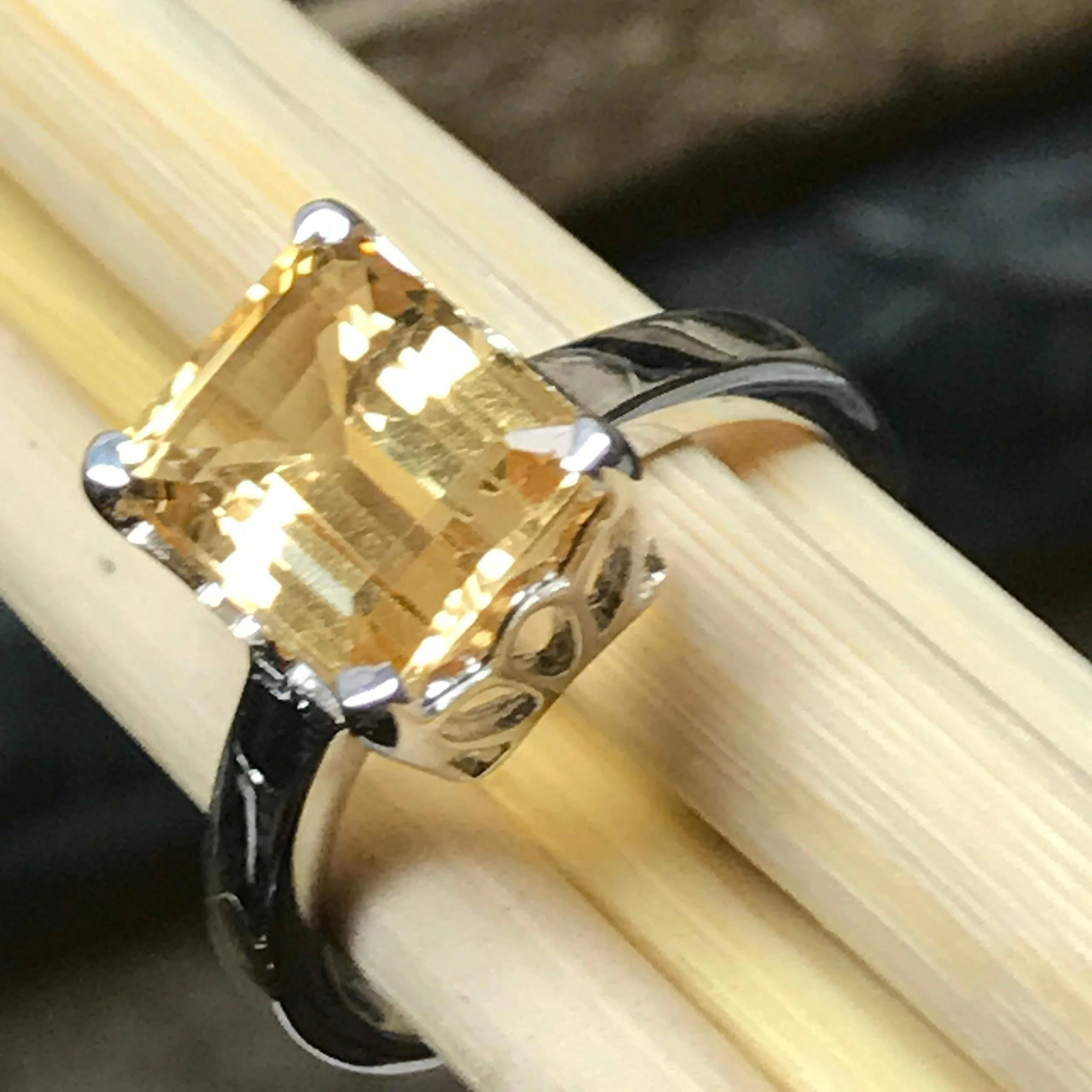 Natural 2.5ct Golden Citrine 925 Solid Sterling Silver Ring Size 6, 7, 8, 9