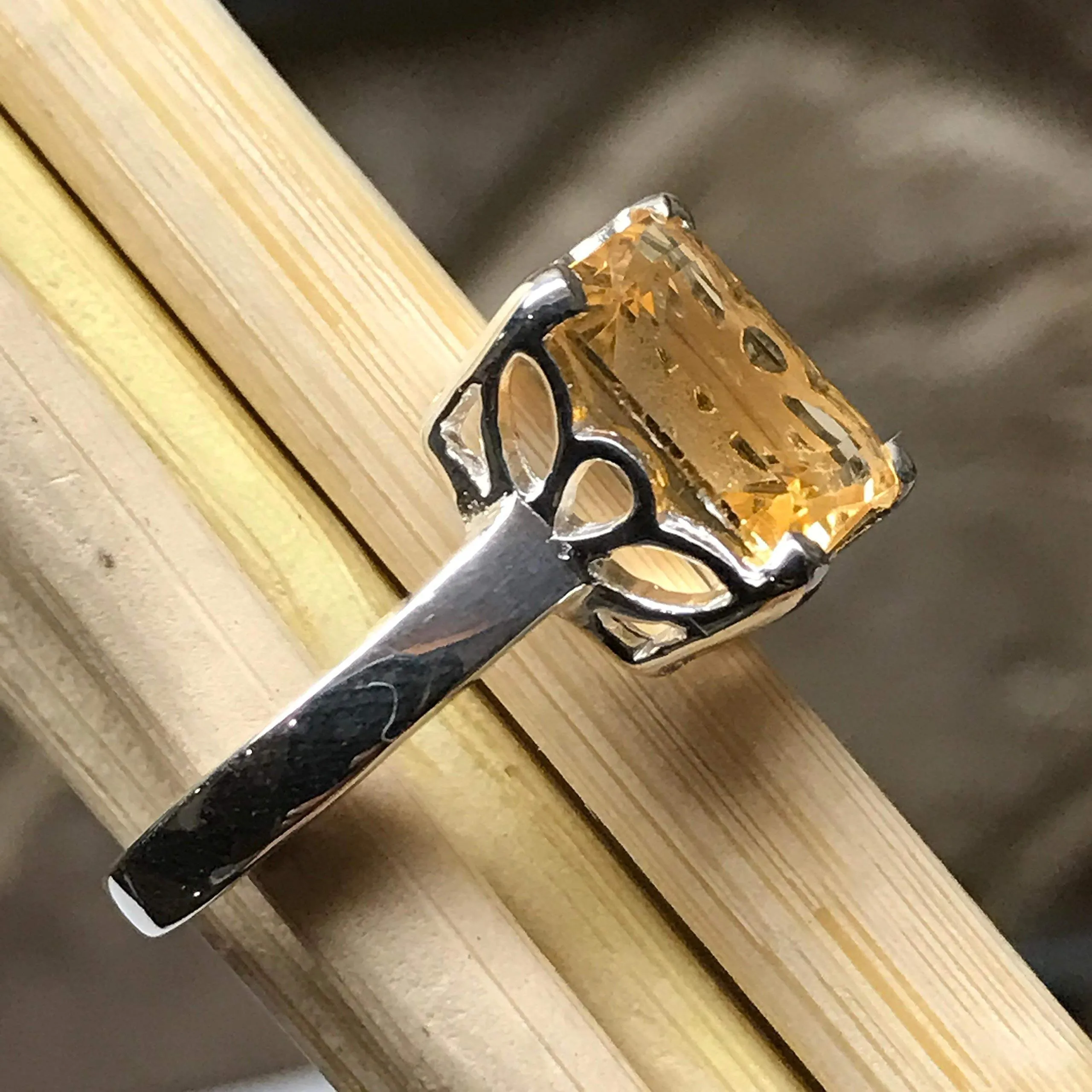 Natural 2.5ct Golden Citrine 925 Solid Sterling Silver Ring Size 6, 7, 8, 9