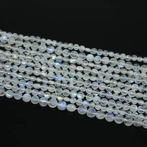 Natural Blue Moonstone Smooth Coin Round Gemstone Loose Beads Strand 13" 4mm