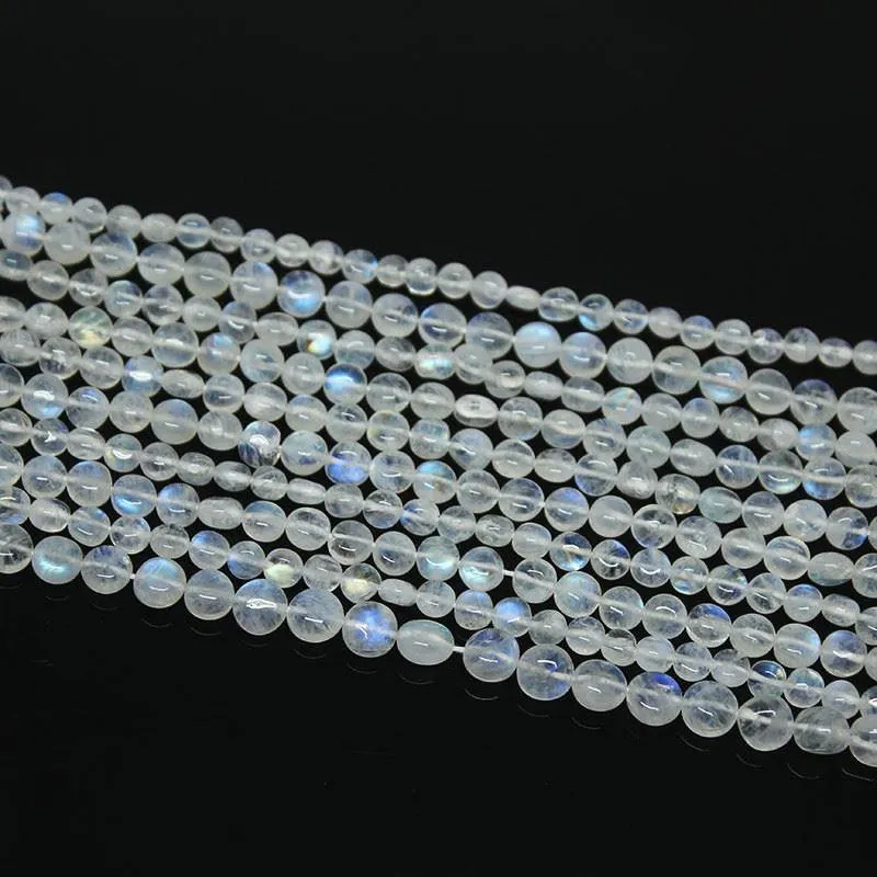 Natural Blue Moonstone Smooth Coin Round Gemstone Loose Beads Strand 13" 4mm
