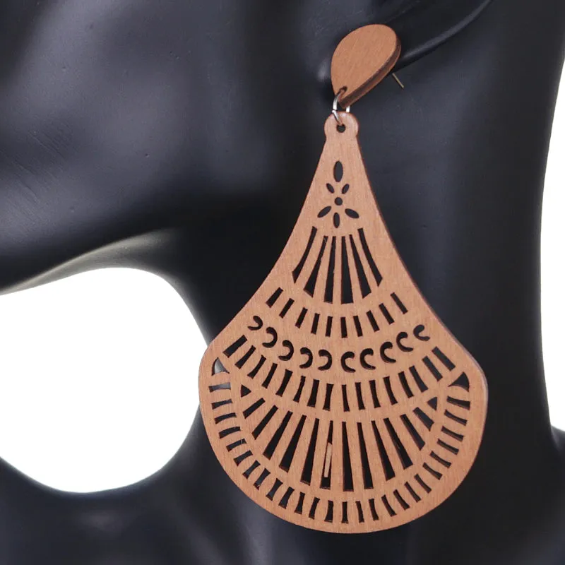 Natural Brown Laser Cut Dangle Earrings