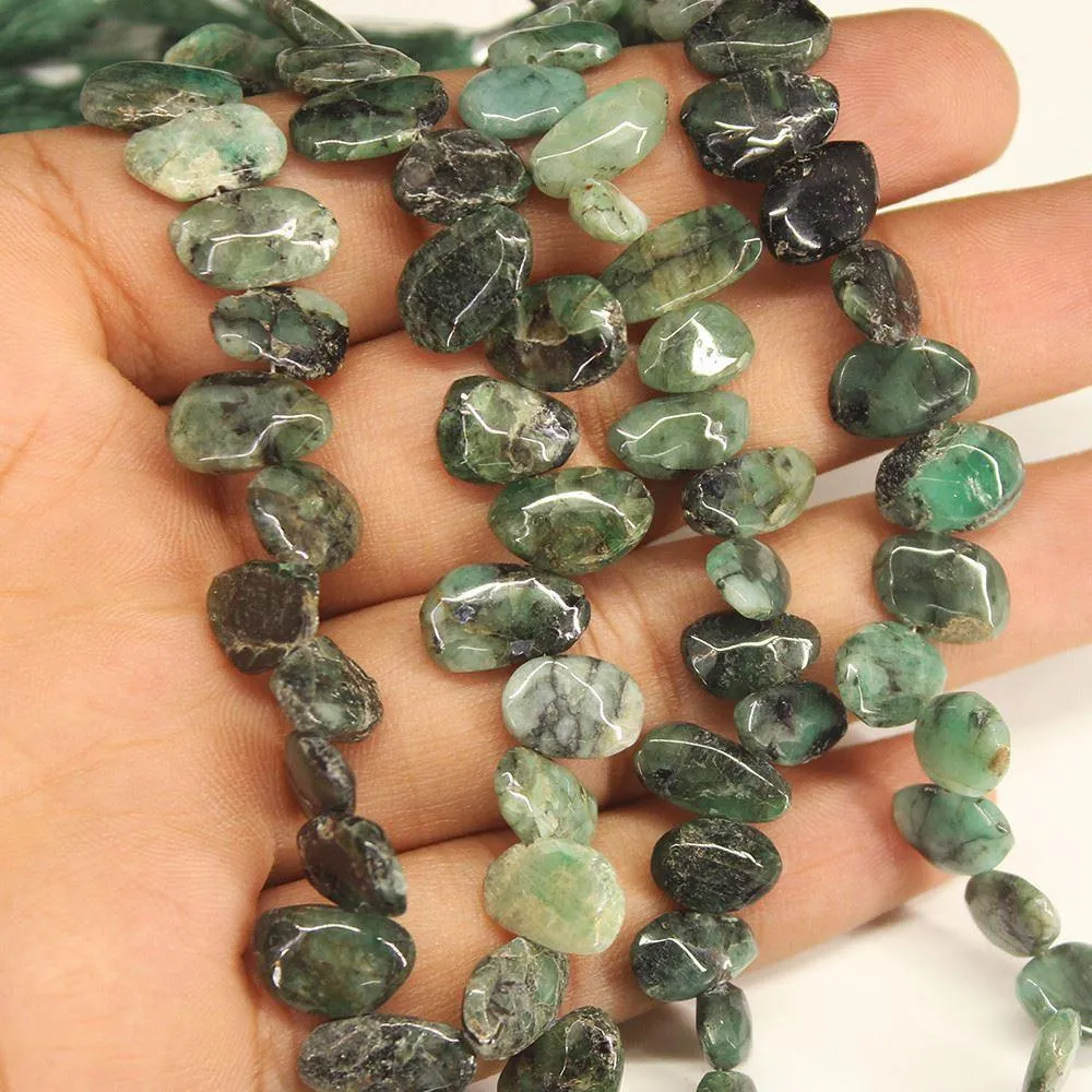 Natural Green Emerald Smooth Tumble Nugget Loose Gemstone Beads 11mm 13mm 8"