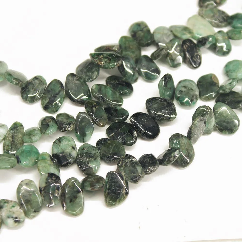 Natural Green Emerald Smooth Tumble Nugget Loose Gemstone Beads 11mm 13mm 8"