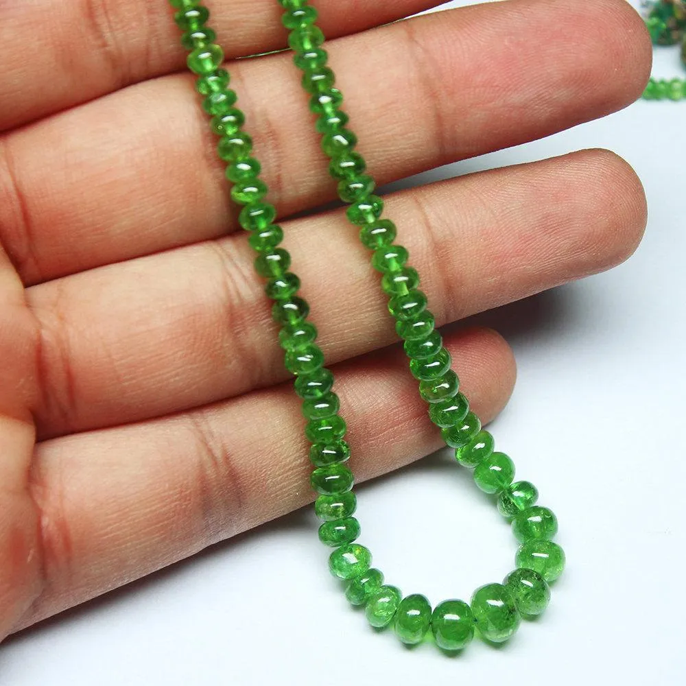 Natural Green Tsavorite Garnet Smooth Rondelle Loose Gemstone Beads 19" 3mm 7mm
