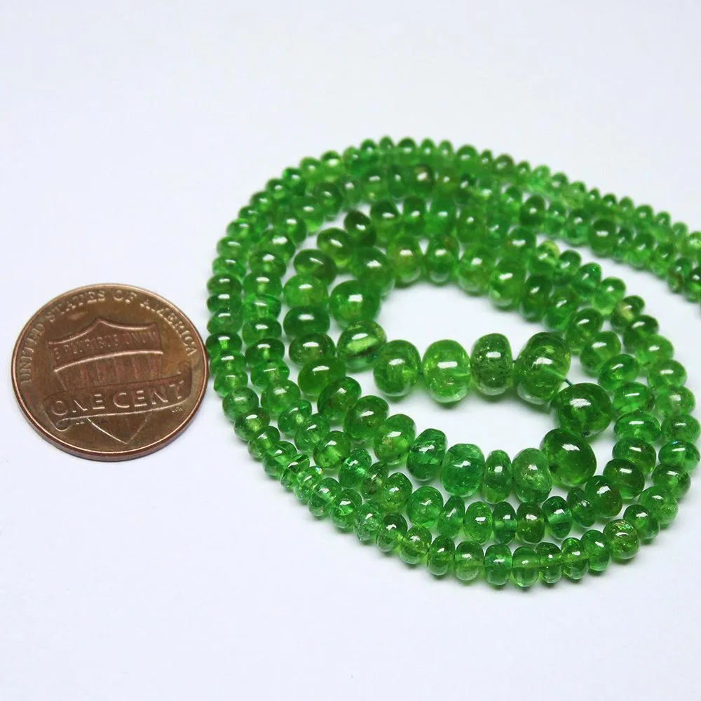 Natural Green Tsavorite Garnet Smooth Rondelle Loose Gemstone Beads 19" 3mm 7mm