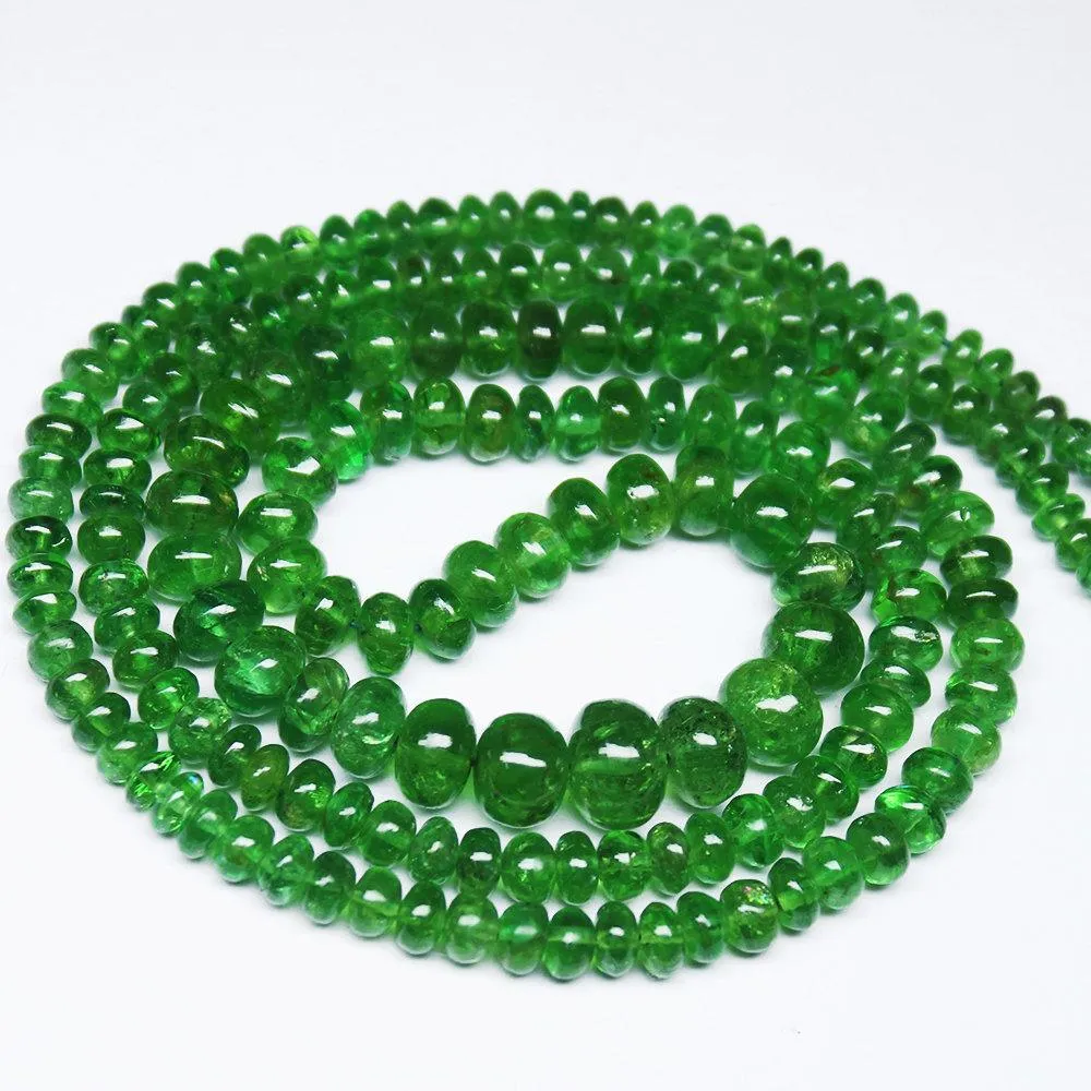 Natural Green Tsavorite Garnet Smooth Rondelle Loose Gemstone Beads 19" 3mm 7mm