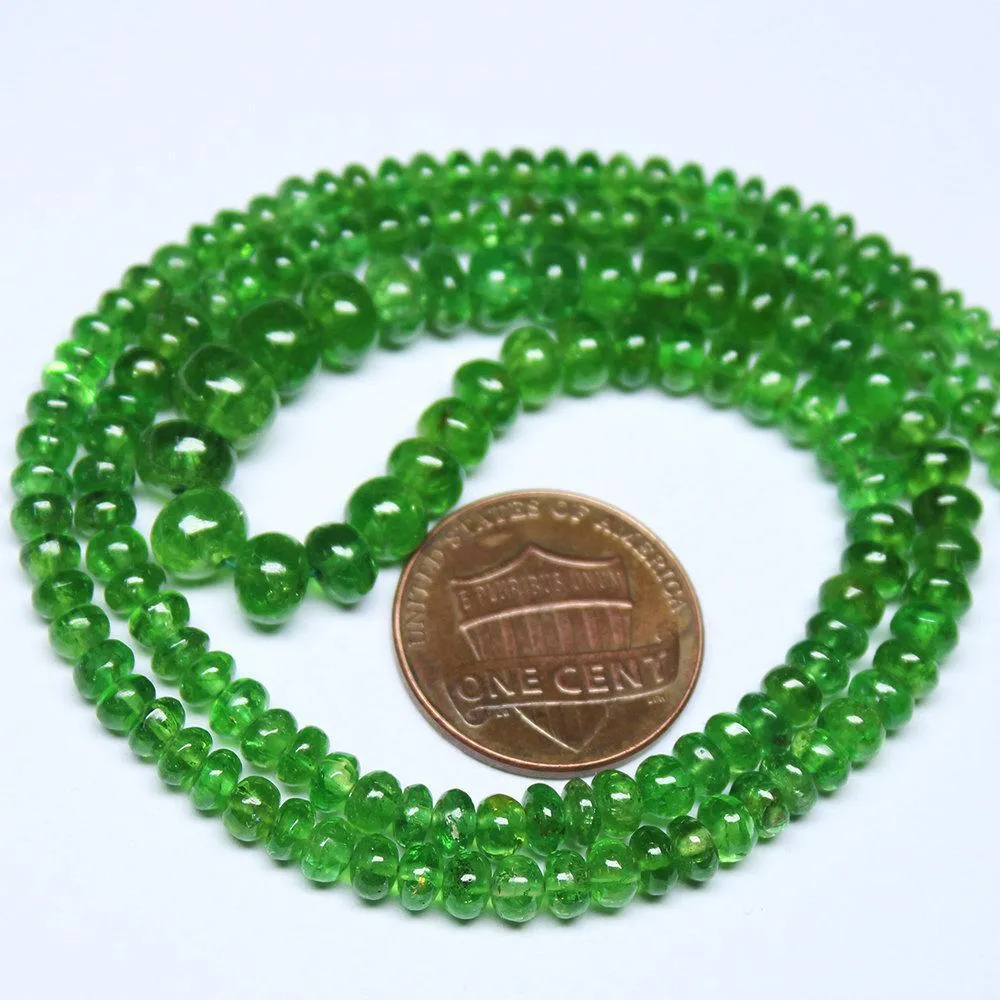Natural Green Tsavorite Garnet Smooth Rondelle Loose Gemstone Beads 19" 3mm 7mm