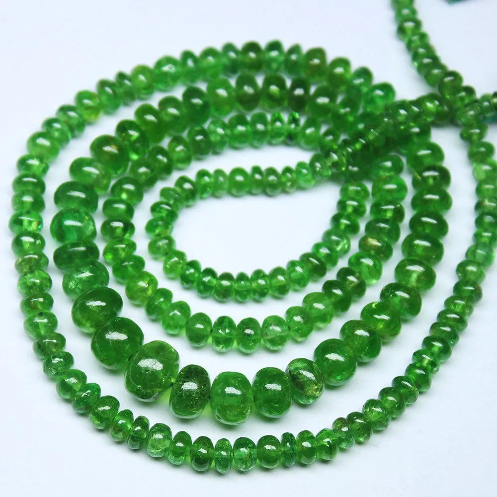 Natural Green Tsavorite Garnet Smooth Rondelle Loose Gemstone Beads 19" 3mm 7mm