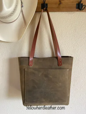 Olive Green Classic Leather Tote
