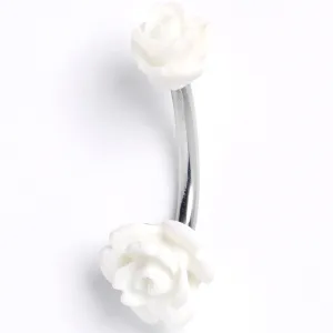 Open Bloom Rose White Double Mount Belly Ring