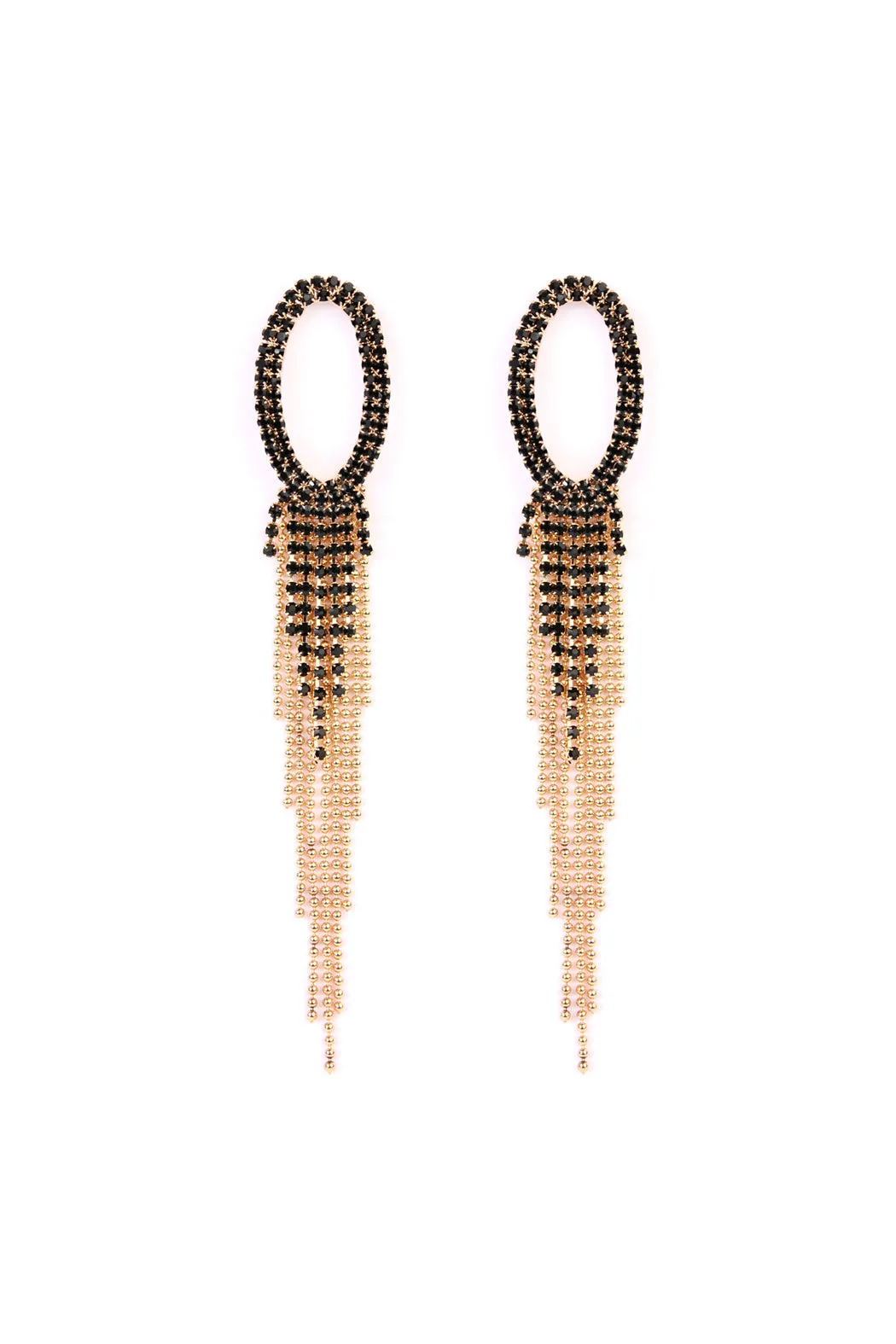 OVAL RHINESTONE TASSEL DROP EARRINGS