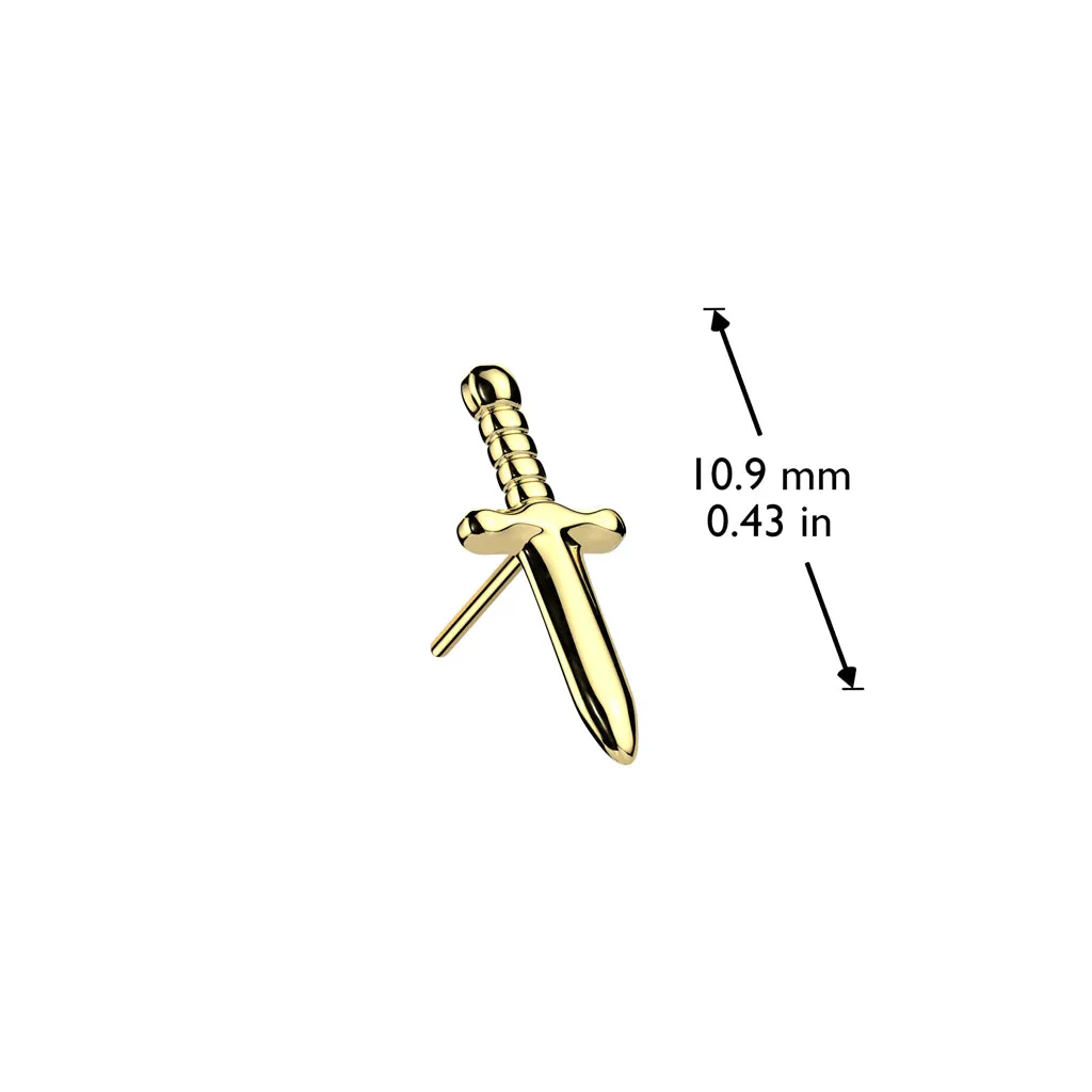 Pair of Implant Grade Titanium Dagger Threadless Push In Earrings With Flat Back