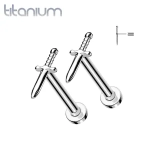 Pair of Implant Grade Titanium Dagger Threadless Push In Earrings With Flat Back