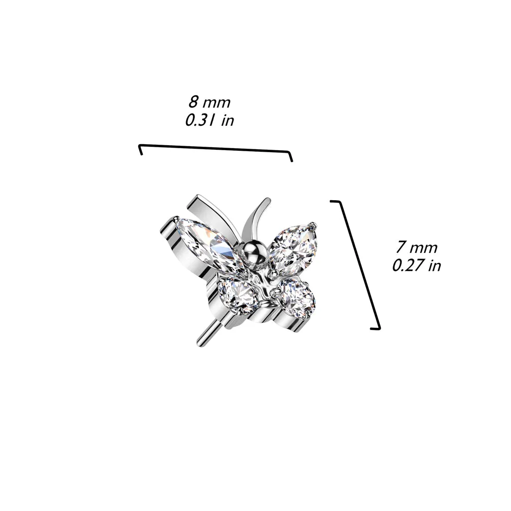 Pair of Implant Grade Titanium Red CZ Large Butterfly Threadless Push In Earrings With Flat Back